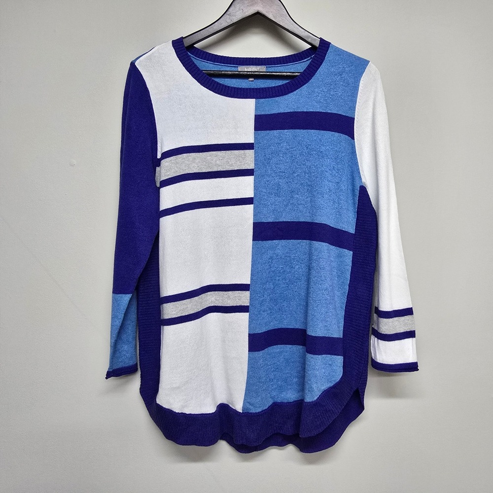 Habitat Colorblock Striped Sweater Womens M Azure Blue Cotton Mod Coastal